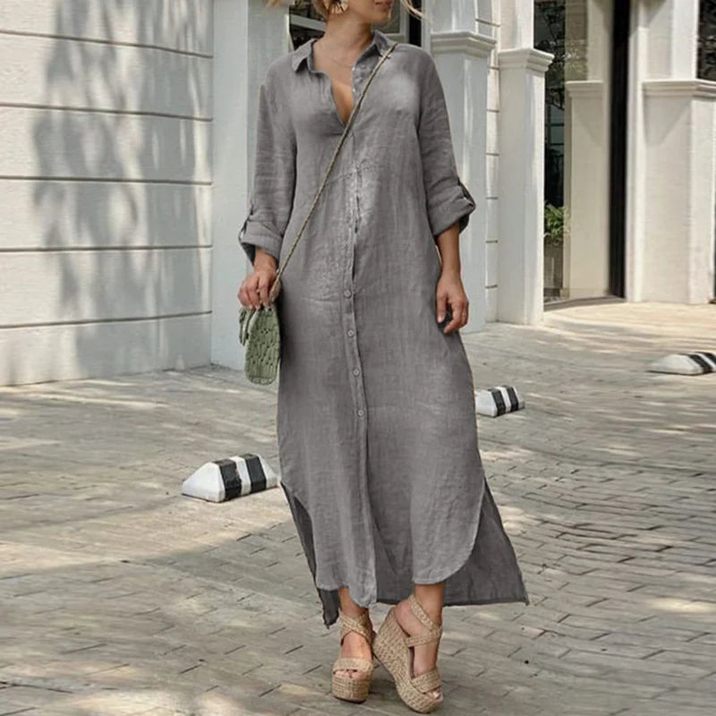 AnnaMae™ - Kleid aus Baumwoll-Leinen-Gemisch mit Knopfleiste