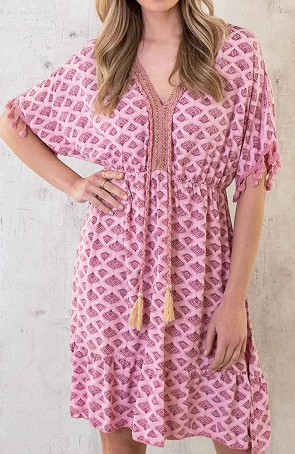 HelenMae - Lässiges Kleid mit V-Ausschnitt und Print