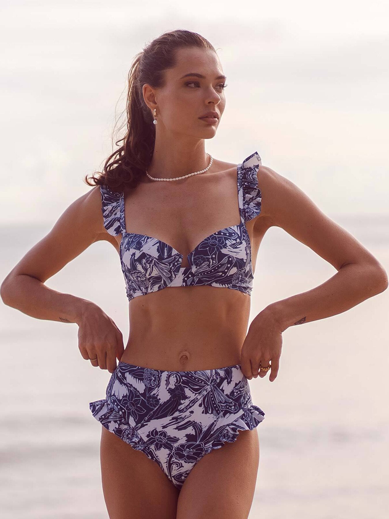 St Tropez - Bikini mit hoher Taille und Rüschendetails