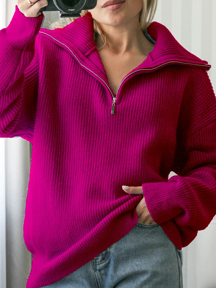 Ivy - Hochgeschlossener Pullover aus Baumwollmischung mit Reißverschluss