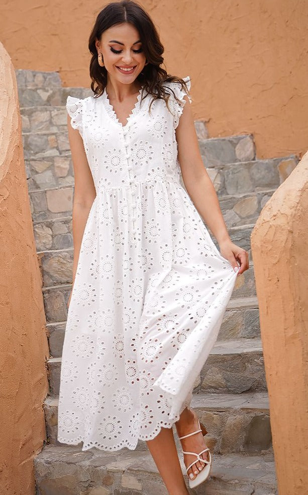 Alessia - Kleid aus reiner Baumwolle mit Spitzenbesatz